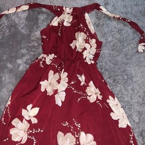 long red floral halter dress with slit